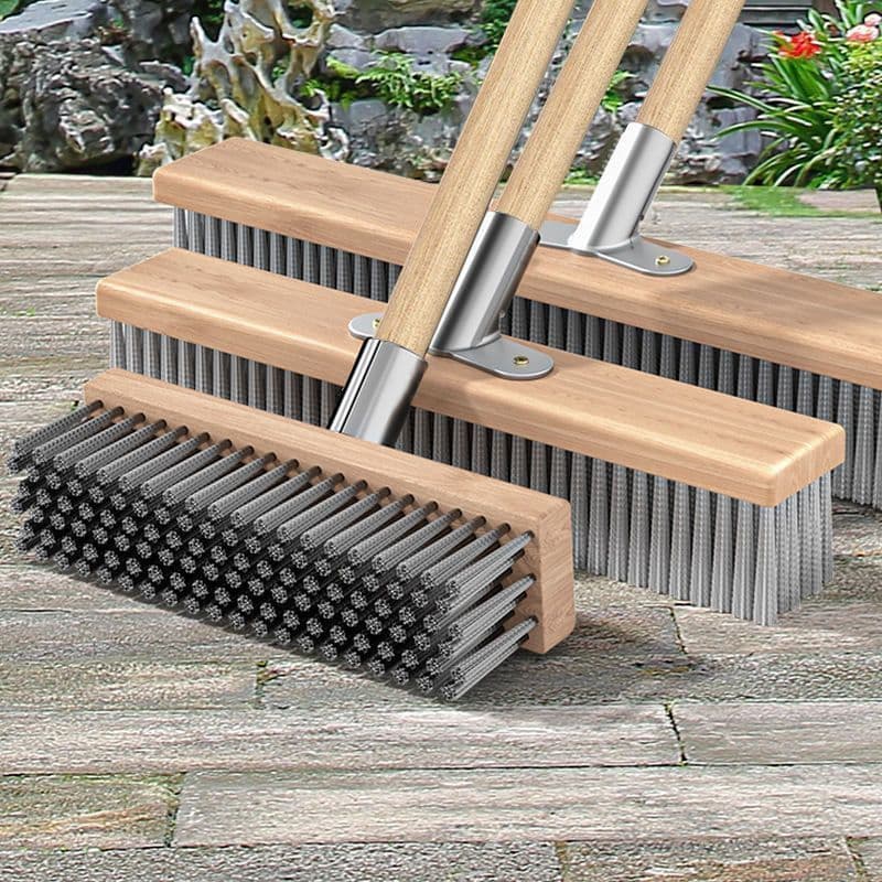 Moss patio scrub brush with long handle, wire bristle floor brush for concrete and exterior wall cleaning, heavy-duty cleaning