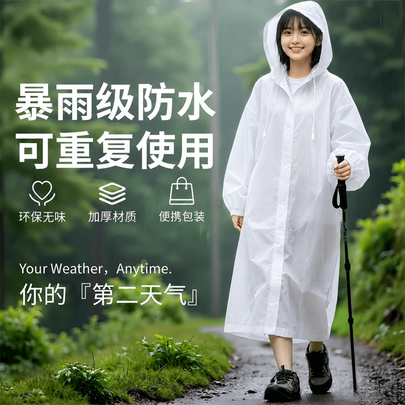 Disposable EVA Rain Poncho, Full-Length Heavy Rain Protection, Outdoor Hiking and Travel